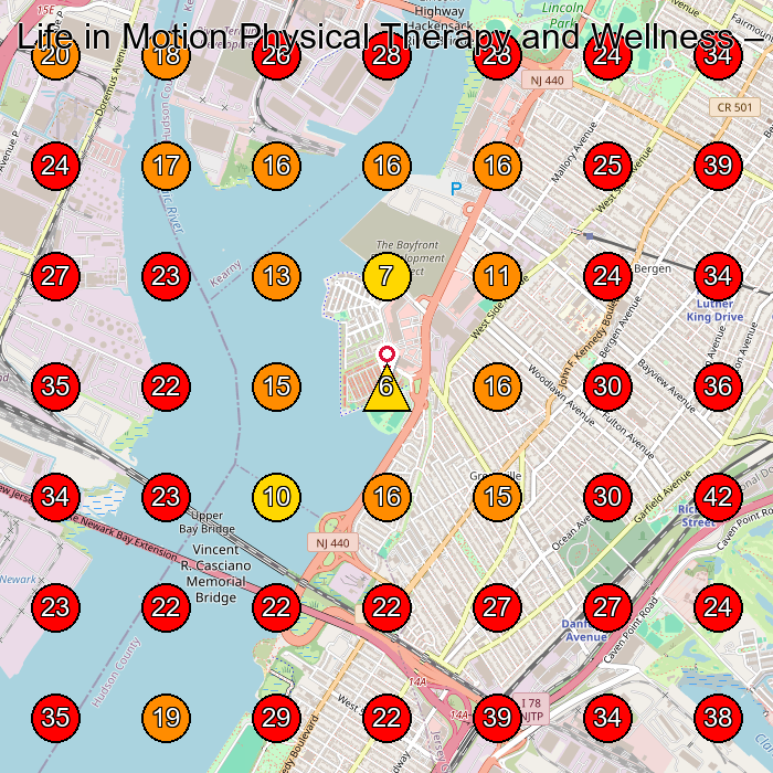 Life in Motion Physical Therapy and Wellness GeoGrid visibility map for Physical Therapy Clinic in Jersey City